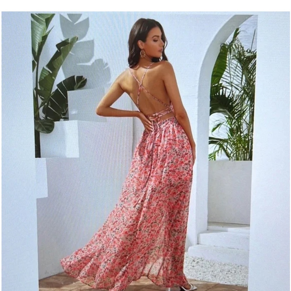 Elegant Backless Floral Dress